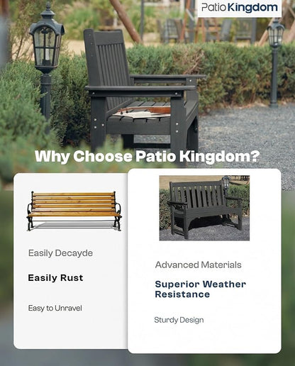 HDPE Garden Bench, All Weather 2-Person Outdoor Benches, Rust Free & Fade Resistant Patio Benches for Garden, Porch, Backyard, Deck, Lawn, Balcony, Poolside (Black, 2 Benches)