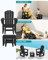 SERWALL Outdoor Glider Chair Set of 4 with Ottoman, HDPE Wood-Like Patio Glider Set All-Weather Porch Glider for Outside - Photo 4