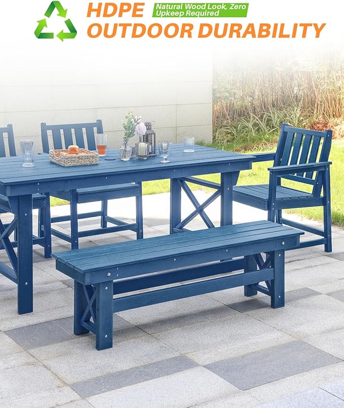 HDPE Outdoor Dining Set of 6, Patio Dining Table Set with 4 Chairs and 1 Bench - Photo 5