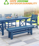 HDPE Outdoor Dining Set of 6, Patio Dining Table Set with 4 Chairs and 1 Bench - Photo 5