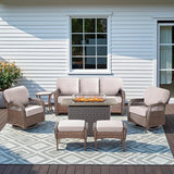 Patio Furniture Set with Fire Pit Table - 7 Pieces All-Weather Wicker Outdoor Furniture with High Back Swivel Chairs - Photo 1