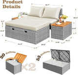 Flamaker Outdoor Rattan Daybed with 2 Side Tables, Multifunctional Wicker Patio Sofa with Storage Ottoman, Cushions - Photo 4