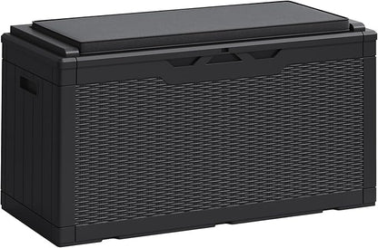 Greesum 100 Gallon Resin Deck Box Large Outdoor Storage Boxes with Cushions for Garden Tools, Patio Furniture Pillows, Pool Supplies, Black