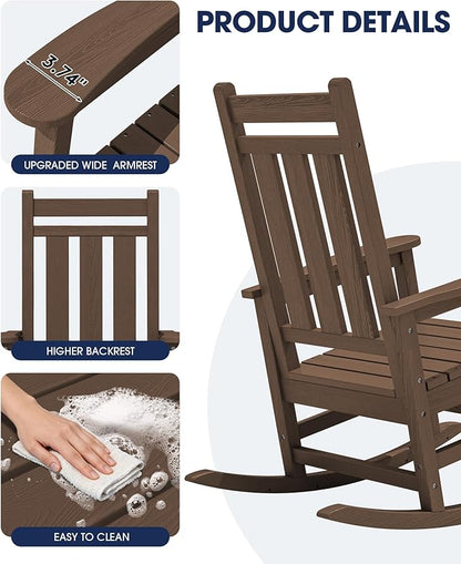 KINGYES Oversized Outdoor Rocking Chair Set of 2, All-Weather Patio Rocking Chairs for Porch, HDPE Outdoor Patio Rockers with High Back & Wide Seat for Garden, Lawn, Coffee