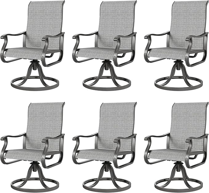 Amopatio Patio Swivel Chairs Set of 6, Outdoor Swivel Rocker Dining Chairs with All Weather Textilene High Back & Metal Frame, for Backyard Deck Lawn Garden (Light Gray)