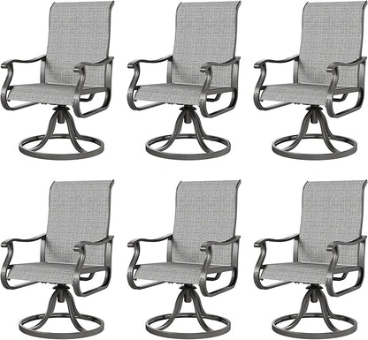 Amopatio Patio Swivel Chairs Set of 6, Outdoor Swivel Rocker Dining Chairs with All Weather Textilene High Back & Metal Frame, for Backyard Deck Lawn Garden (Light Gray)