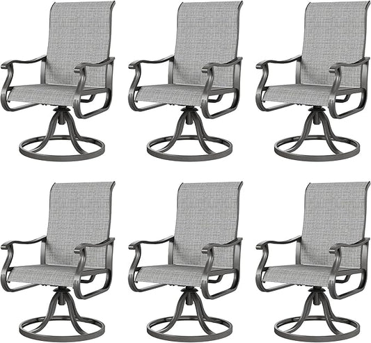 Amopatio Patio Swivel Chairs Set of 6, Outdoor Swivel Rocker Dining Chairs with All Weather Textilene High Back & Metal Frame, for Backyard Deck Lawn Garden (Light Gray)