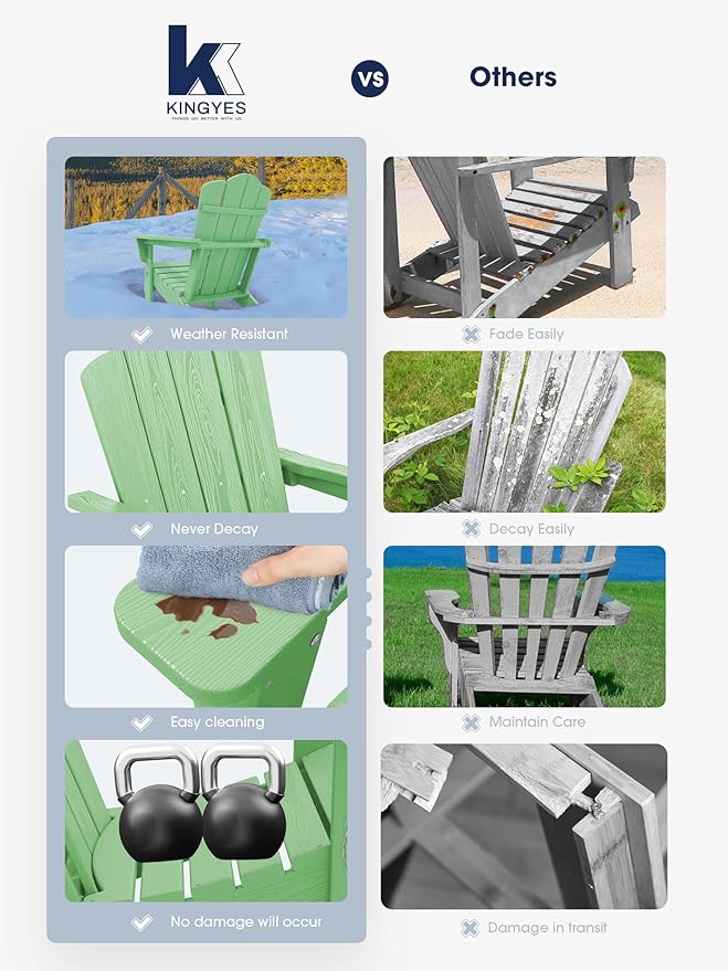 KINGYES Folding Adirondack Chair Set of 8, HDPE All-Weather Folding Adirondack Chair, Light Green