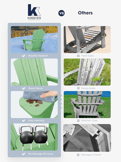 KINGYES Folding Adirondack Chair Set of 8, HDPE All-Weather Folding Adirondack Chair, Light Green