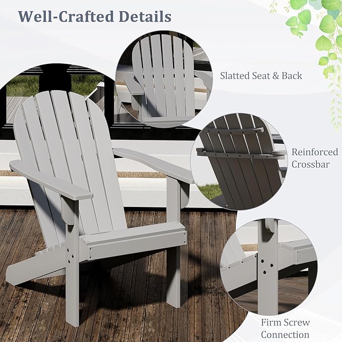 Giantex Acacia Wood Adirondack Chair Set of 2, Outdoor Fire Pit Chair with 105° Inclined Seat, High Backrest, 4" Wide Armrests, Patio Lounge Chair for Outside, Lawn, Backyard, Garden, Deck, Porch