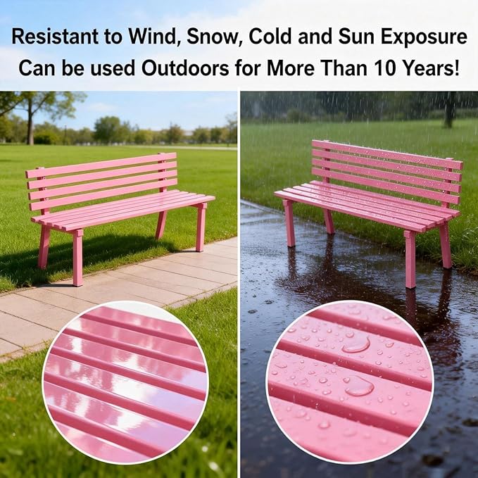 Metal Garden Bench, Park Deck Lawn Outdoor Benches Weatherproof, Porch Bench Seat with Backrest for Patio Yard Balcony Entryway, 100/120/150/180 Cm Outdoor Furniture(White,100 cm/39.4 in)