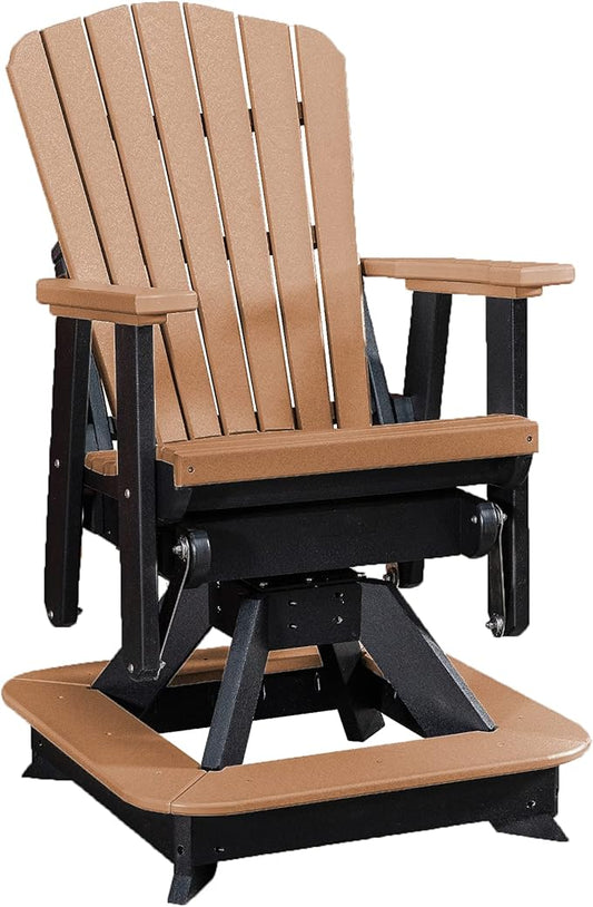 DutchCrafters Slat Fan Back Poly Balcony Adirondack Swivel Glider with Footrest Outdoor Patio Chair (Black & Cedar)