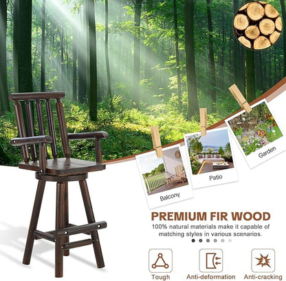 HOMEDIARY Solid Wood Swivel Adirondack Bar Chairs Set of 2, Outdoor Bar Height Barstools Chairs Set with High Back and Footrest, 29.8" High Top Chair for Deck Pub Garden, 500 LBS Capacity, Carbonized