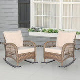 Outdoor Wicker Rocking Chair with Thickened Cushions, All-Weather Rattan Patio Rocking Chairs - Photo 7