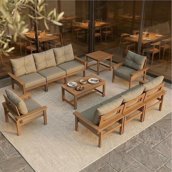 Teak HDPE Outdoor Patio Furniture Set - Photo 1