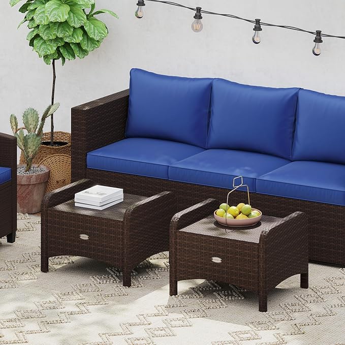 Tangkula 2 Pieces Outdoor Patio PE Wicker Ottomans with Removable Cushions, Outdoor Furniture for Additional Seating - Photo 9