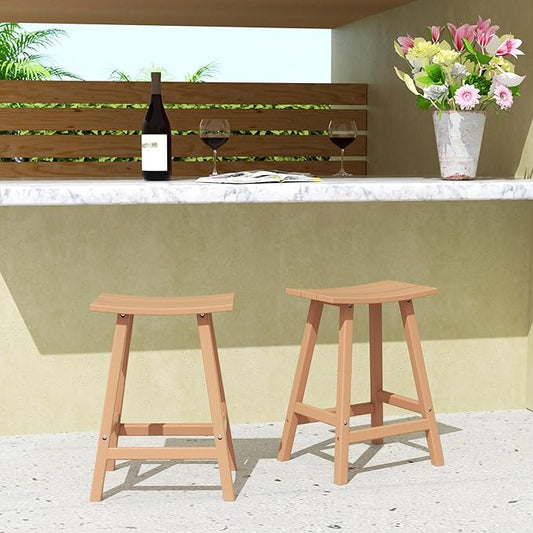 WestinTrends Malibu 2 Piece Set of 29 Height Outdoor/Patio Saddle bar stools, Teak