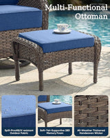 Outdoor Ottomans Patio Footrest Set of 2 - High Back Comfortable Brown Wicker Rattan Steel Frame Footstool Additional - Photo 4
