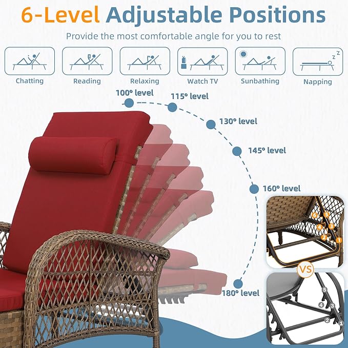 Outdoor Chaise Lounge Chair, PE Wicker Long Recliner Patio Lounge Chair with Cushion - Photo 4