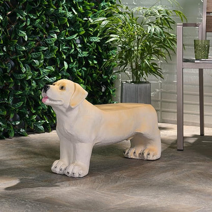 Outdoor Dog Bench 31.5" Labrador-Shaped Concrete Garden Bench for Patio & Yard Lightweight & Weather-Resistant, No Assembly Required, Light Brown