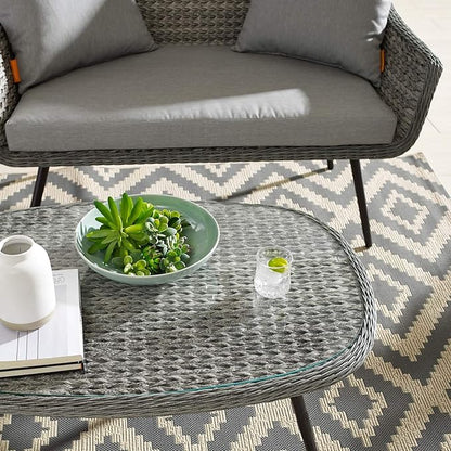 Modway Endeavor Wicker Rattan Aluminum Glass Outdoor Patio Coffee Table in Gray