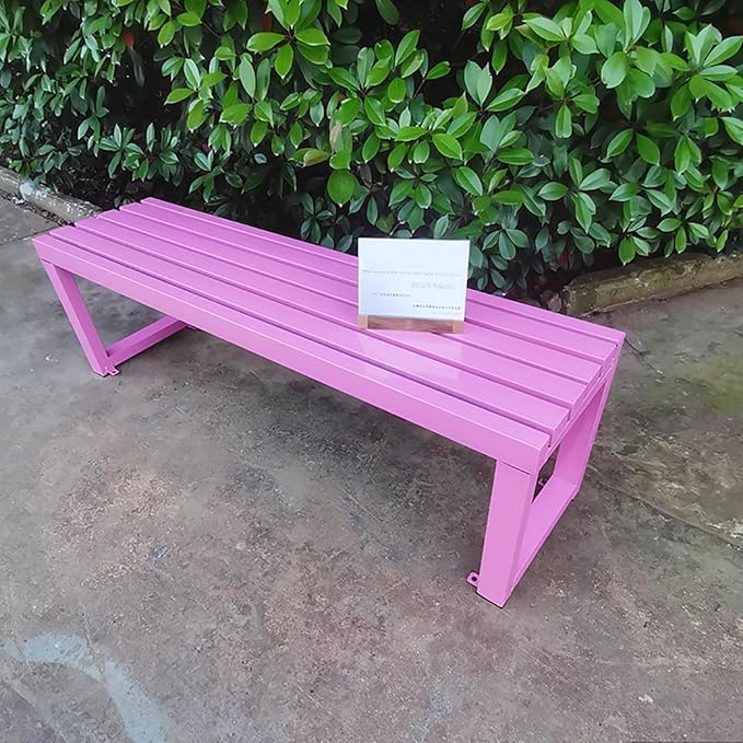 Outdoor Bench Weatherproof Garden Bench Metal Outdoor Seating All Weather Park Bench Outside Bench, Easy to Assemble(Pink,150cm/59in)