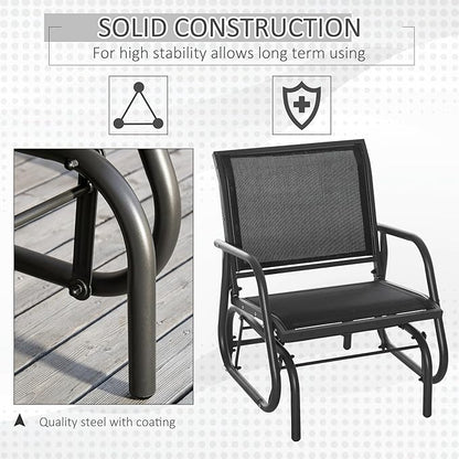 Outsunny Porch Glider, Metal Frame Swing Glider Chair with Breathable Mesh Fabric, Steel Frame and Curved Armrests for Garden, Poolside, Backyard, Balcony, Black