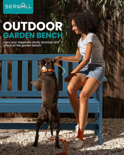 SERWALL Outdoor Bench, HDPE Outdoor Benches Weatherproof, 2-Person Garden Bench with 660 lbs Weight Capacity, Patio Benches for Outdoors, Garden, Porch, Backyard and Park, Navy, 4 Pack