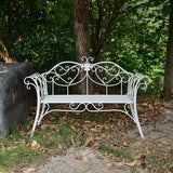 Outdoor White Metal Garden Bench, Double Seat with Decorative Cast Iron Backrest, Perfect for Patio, Yard, Porch - Photo 3