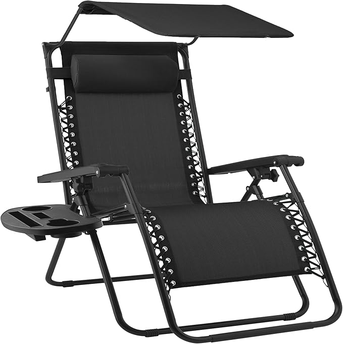 Best Choice Products 30” Wide Folding Zero Gravity Outdoor Recliner Patio Lounge Chair w/Adjustable Canopy Shade - Photo 1