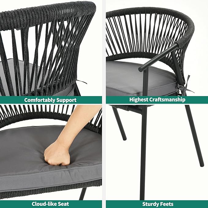 YITAHOME Outdoor Dining Chair Set of 6, Rope Woven Design Stackable Chairs, Indoor-Outdoor Armchair Seating for Patio - Photo 7