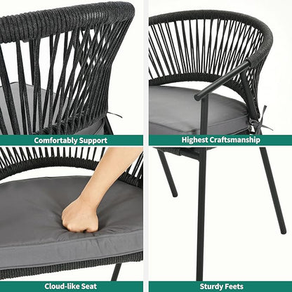 YITAHOME Outdoor Dining Chair Set of 6, Rope Woven Design Stackable Chairs, Indoor-Outdoor Armchair Seating for Patio, Backyard, Poolside, Balcony - Grey