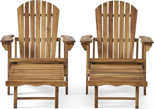 Christopher Knight Home Hayle Outdoor Acacia Wood Reclining Adirondack Chair with Footrest (Set of 2)