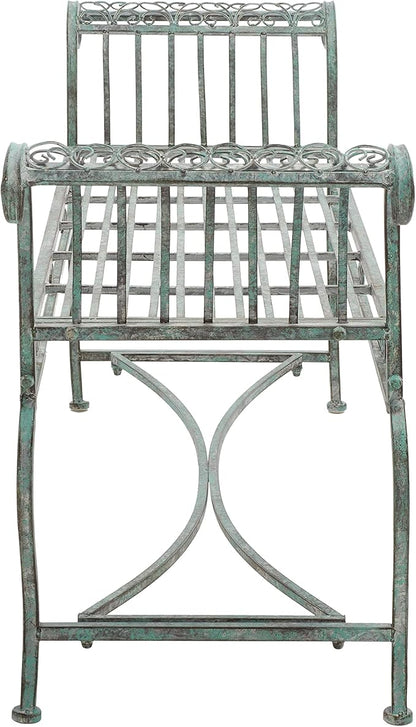 SAFAVIEH Outdoor Collection Brielle Victorian Scroll Antique Dark Green Wrought Iron Bench