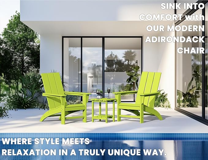 Modern Adirondack Chairs Set of 4, HDPE Plastic Patio Chairs for All Weather, Fire Pit Chair, Outdoor Lawn Chairs for Deck, Porch, Backyard, Garden, Lime