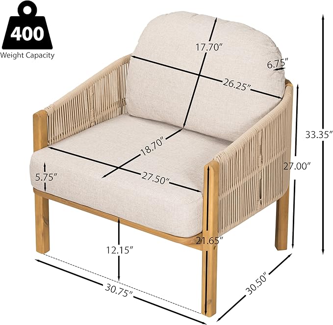 Christopher Knight Home Grotta Acacia Wood Patio Accent Chair Set of 2, Wooden Lounge Chair Outdoor - Photo 2