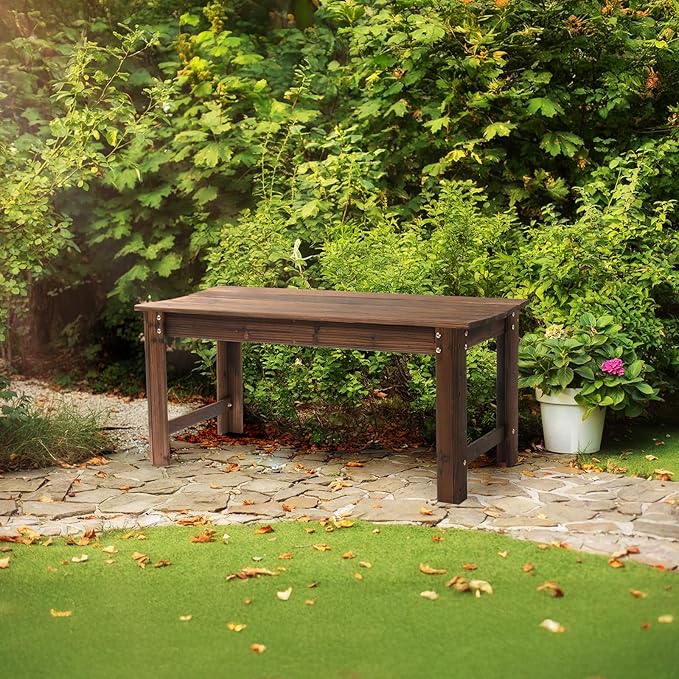 VINGLI Outdoor Wood Bench, 40" Outdoor Bench Patio Wooden Bench Garden Bench Outdoor Backless Bench for Deck Patio - Photo 6