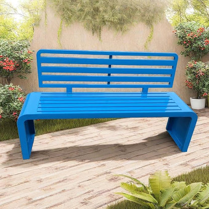 Outdoor Metal Garden Bench,Weather Proof Porch Path Chair,with Backrest,park Benches，Patio Seating For 2-3 Person,Slatted Seat, Patio Yard Bench For Poolside,Balcony,Entryway,blue(L39" x W15" x H32")