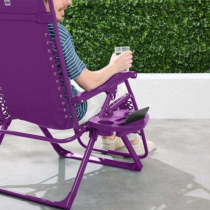 Best Choice Products Adjustable Zero Gravity Chair, Monochromatic Color Folding Patio Recliner w/Side Tray - Photo 5