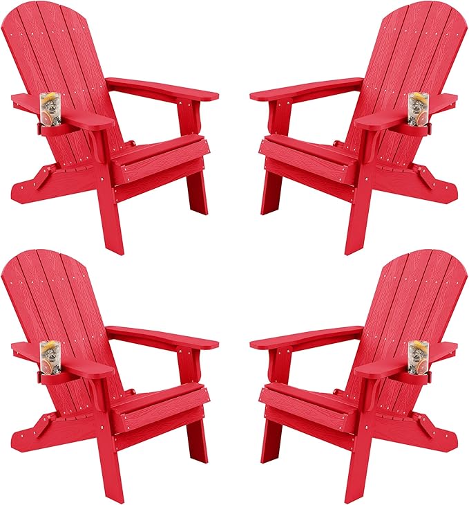 YEFU Adirondack Chair, Foldable Oversized Plastic Adirondack Chair Set of 4 with Cup Holder - Photo 1