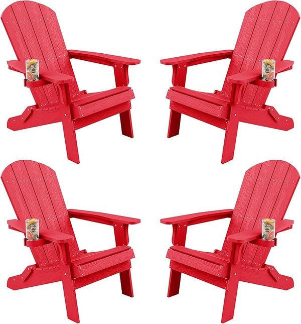 YEFU Adirondack Chair, Foldable Oversized Plastic Adirondack Chair Set of 4 with Cup Holder - Photo 1