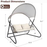 2-Seat Outdoor Porch Swing, Patio Swing with Canopy, Hanging Glider Bench with Thicken Cushions and Pillow - Photo 5