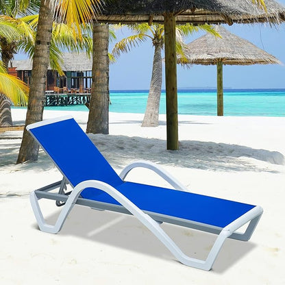 Domi Patio Chaise Lounge Outdoor Lounge Chair Adjustable Aluminum Pool Lounge Chair with Armrests, Durable Textilene, All Weather Poolside Lounger for Deck, Lawn, Garden, Blue