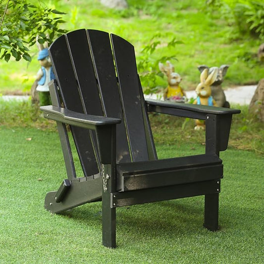 Folding Adirondack Chair,All-Weather Fire Pit Chairs,Oversized All Weather Resistant Outdoor Adirondack Chair for Firepit Area BBQ Beach Deck Garden Lawn Backyard Pool (Antique Black)