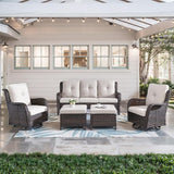 Belord 5 Piece Wicker Patio Furniture Set, Outdoor Swivel Rocker Chairs Set of 2 with Ottomans and 3 Seater Sofa - Photo 1