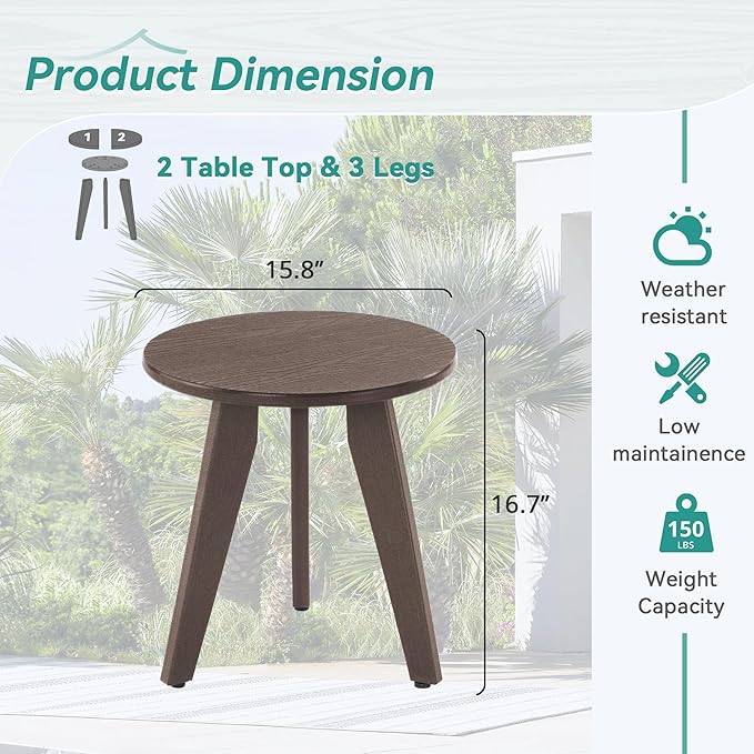 Outdoor Side Table, HDPS Outdoor Table, Small Round Side Table Weather-Resistant, Outdoor Side Tables for Patio, Porch - Photo 3