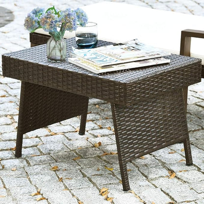 HAPPYGRILL Outdoor Wicker Table Folding Rattan Standing Coffee Side Table for Patio Lawn Bistro Poolside Garden