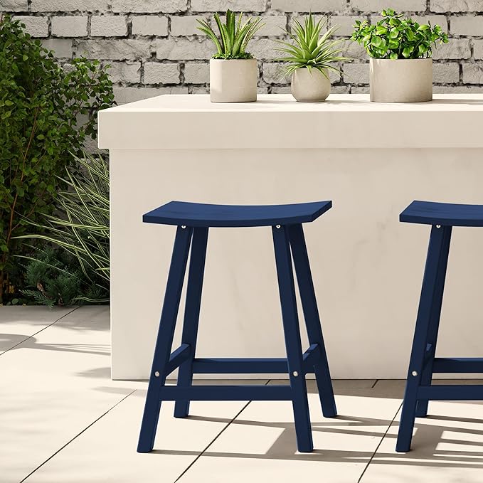 WestinTrends Malibu 24 Inch Outdoor Bar Stools, All Weather Resistant Poly Lumber Adirondack Counter Height Stools, Navy Blue