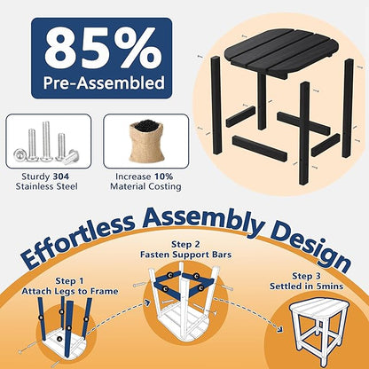 Outdoor Rocking Chair Oversized of 2 & Side Table Set, HDPE All Weather Resistant Patio Rocker, 31.5" High Back 21.5" Deep Seat Porch Chairs Set for Lawn Garden Deck Balcony 400lbs Capacity(Black)