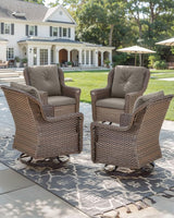 Patio Chairs Outdoor Swivel Glider - Set of 4 High Back Outside Brown Wicker Rattan Rocking Chair with Thick Cushion - Photo 6